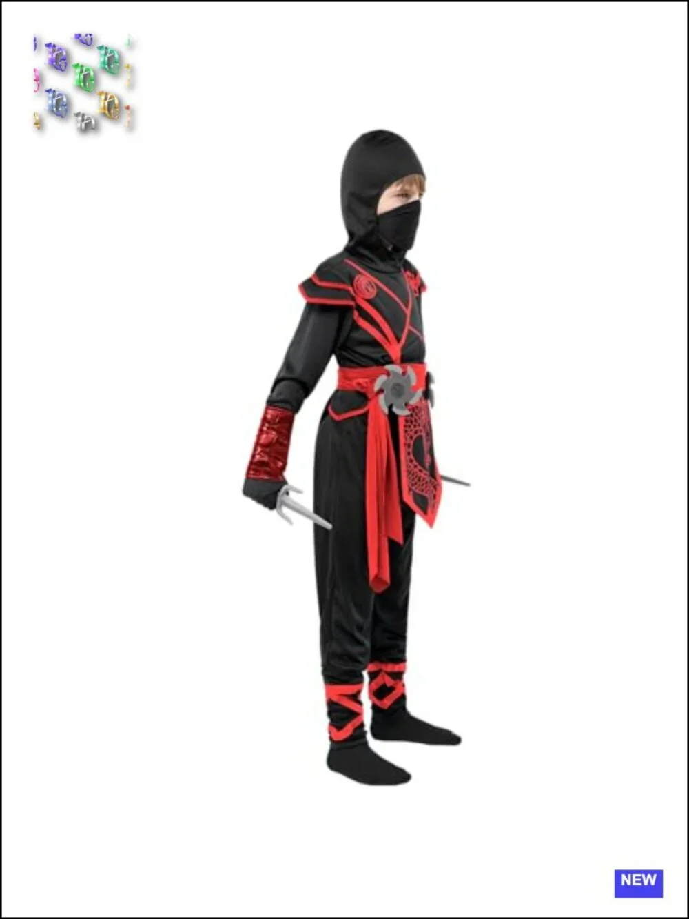 Kids Ninja Halloween Costume Jumpsuit Set with Mask Gloves Foam Daggers